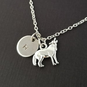 Silver Wolf Necklace - Wolf Charm Necklace - Personalized Necklace - Custom Gift - Initial Necklace - Wolf Jewelry - Best Friend Gift