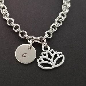 Lotus Bracelet - Lotus Charm Bracelet - Floral Bracelet - Charm Jewelry - Lotus Bangle - Personalized Bracelet - Flower Silhouette Bangle