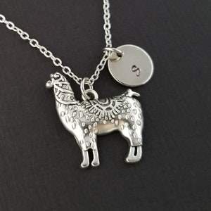 Silver Alpaca Necklace - Alpaca Charm Necklace - Personalized Necklace - Custom Gift - Initial Necklace - Llama Necklace - Best Friend Gift