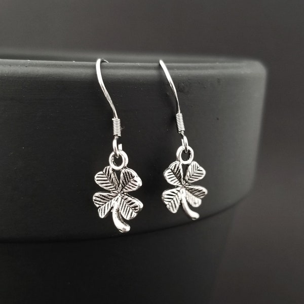 Four Leaf Clover Earrings - Lucky Earrings - Good Luck Earrings - Gift for Mom - French Hook Earrings - Dangle Earrings - Dainty Earrings