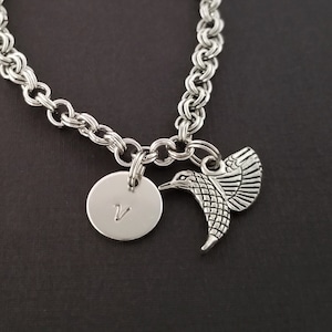 Hummingbird Bracelet - Hummingbird Charm Bracelet - Initial Bracelet - Charm Jewelry - Hummingbird Gift Personalized Bracelet - Animal Gift