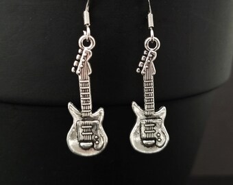 Guitar Earrings - Dainty Guitar Charm Earrings - Music Gift - Gift for Mom - French Hook Earrings - Dangle Earrings - Music Earrings