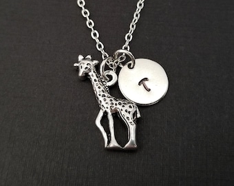 Antique Silver Giraffe Necklace - Safari Necklace - Personalized Necklace - Initial Necklace - Mother Gift - Custom Giraffe Necklace