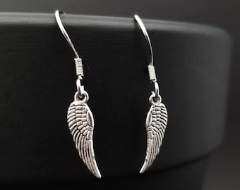 Angel Wing Earrings - Small Charm Earrings - Guardian Angel Earrings - French Hook Earrings - Dangle Earrings - Angel Wing Charm Angel Gift