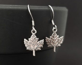 Maple Leaf Earrings - Leaf Charm Earrings - Woodland Earrings - Gift for Mom - French Hook Earrings - Dangle Earrings - Dainty Earrings