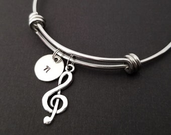 Music Note Bracelet - Treble Clef Bracelet - Personalized Bracelet - Musician Gift - Bangle Bracelet - Music Lover Jewelry - Music Bracelet