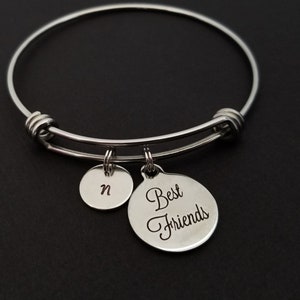 Best Friends Bangle - Best Friend Charm Bracelet - Expandable Bracelet - Initial Bracelet - Best Friend Bracelet - Friendship Bracelet BFF
