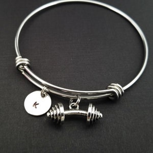 Barbell Bangle Weightlifter Charm Bracelet Fitness Workout Bangle Crossfit Bracelet Barbell Bracelet Personalized Bracelet image 1