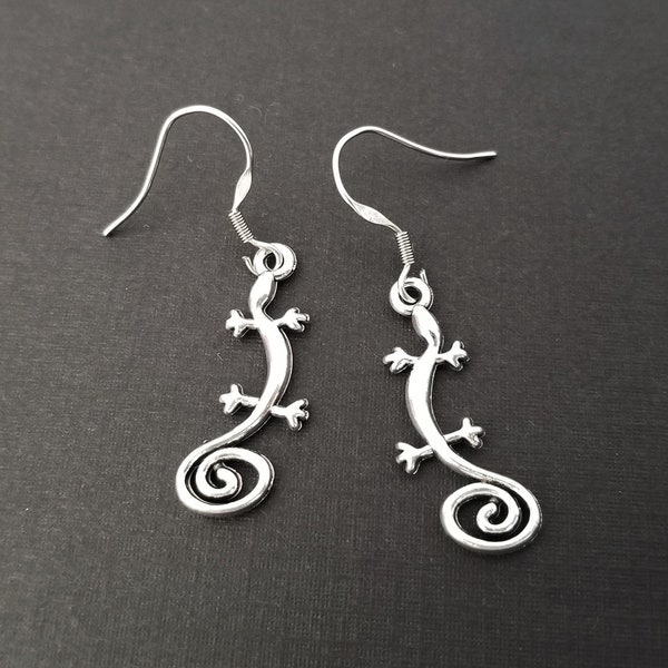 Gecko Earrings - Charm Earrings - Lizard Jewelry - Reptile Gift - Mom Gift - French Hook Earrings - Dangle Earrings - Lizard Earrings