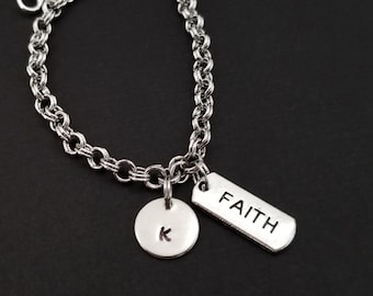 Faith Bracelet - Inspirational Charm Bracelet - Initial Christian Bracelet - Charm Jewelry - Best Friend Bracelet- Personalized Bracelet