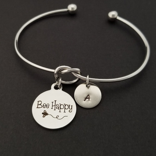 Bee Happy Knot Bangle - Inspirational Bracelet - Bee Jewelry - Best Friend Gift - Bee Bangle - Bee Bracelet - Happiness Bracelet