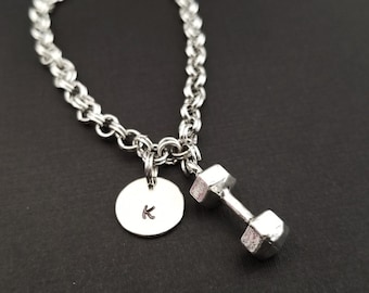 Fitness Jewelry - Dumbbell Charm Bracelet - Dumbbell Bracelet - Charm Jewelry - Personalized Bracelet - Weightlifting Bracelet Mom Gift