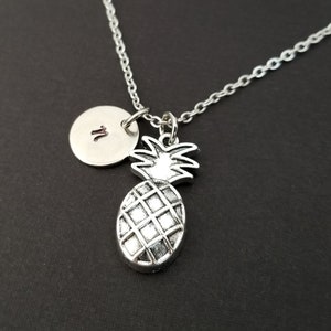 Silver Pineapple Necklace - Pineapple Charm Pendant - Personalized Necklace - Custom Gift - Initial Necklace - Fruit Necklace
