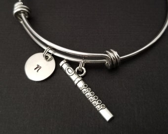 Silver Flute Bracelet - Band Student Bracelet - Personalized Bracelet - Musician Gift - Bangle Bracelet - Musical Instrument Jewelry