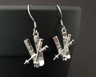 Skiing Earrings - Ski Earrings - Ski Charm Earrings - Sports Gift - French Hook Earrings - Dangle Earrings - Sports Earrings