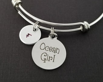 Ocean Girl Bangle - Ocean Lover Bracelet - Ocean Charm Bangle - Ocean Jewelry - Bracelet de plage - Sea Soul Bangle - Bracelet de mariage de plage