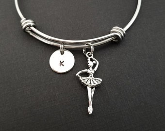 Ballerina Bangle - Ballerina Dance Bracelet - Expandable Bangle - Charm Bangle - Ballet Bracelet- Initial Bracelet - Personalized Bracelet