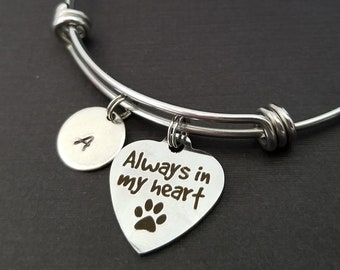 Pet Remembrance Bracelet - Pet Memorial Bangle - Memory Bracelet - Bereavement Jewelry - Sympathy Gift - Always in my Heart Bangle