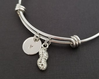 Peanut Bracelet Bangle - Peanut Charm Bracelet - Expandable Bangle - Charm Bangle - Peanut Bangle - Initial Bracelet - Best Friend Gift