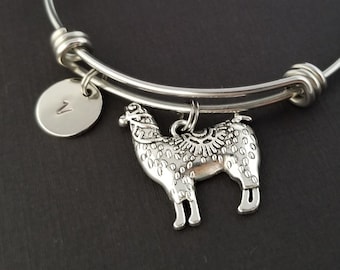 Alpaca Bangle - Alpaca Bracelet - Adjustable Bangle - Alpaca Charm Bangle - Llama Bracelet - Personalized Bracelet - Gift for Knitter