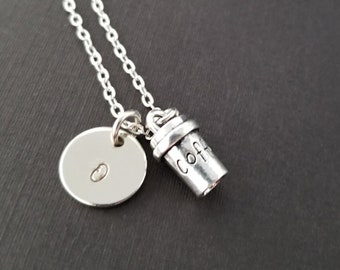 Silver Coffee Cup Necklace - Charm Necklace - Personalized Necklace - Custom Gift - Initial Necklace - Coffee Necklace - Caffeine Addict