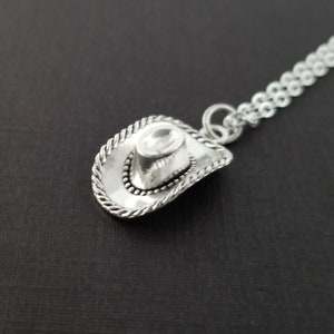 Silver Cowgirl Hat Necklace - Cowboy Charm Necklace - Personalized Necklace - Custom Gift - Initial Necklace - Cowgirl Gift - Gifts Under 10