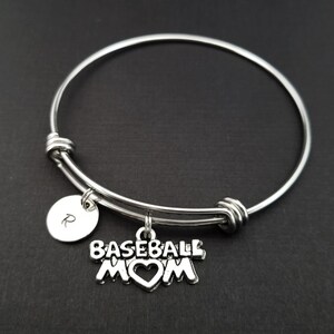 Baseball Mom Bracelet - Expandable Bangle - Mom Charm Bracelet - Initial Bracelet - Mom Gift - Mother Bracelet - Sports Mom Bracelet