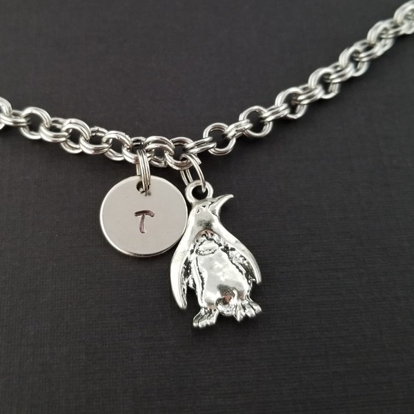 Penguin Jewelry - Penguin Charm Bracelet - Initial Bracelet - Charm Jewelry - Penguin Bracelet - Personalized Bracelet - Penguin Gift