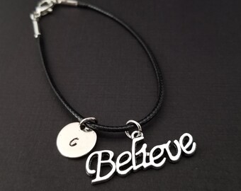 Believe Charm Bracelet - Cord Bracelet - Charm Bangle Best Friends Bracelet - Believe Bracelet - Inspirational Bracelet - Christian Bracelet