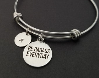 Be Badass Everyday Bracelet - Workout Bracelet - Expandable Charm Bracelet - Initial Bracelet Fitness Weight Lifter Gift - Crossfit Bracelet