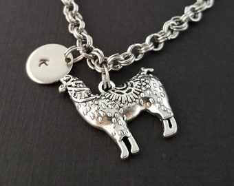 Alpaca Bracelet - Alpaca Charm Bracelet - Initial Bracelet - Charm Jewelry - Llama Bracelet - Personalized Bracelet - Llama Bangle Animal