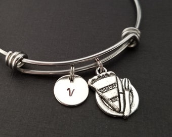 Cake Bangle - Cake Charm Bracelet - Expandable Bangle - Personalized Charm Bangle - Pie Bracelet - Initial Bracelet - Baker Gift - Baking