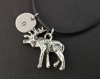 Moose Charm Bracelet - Moose Bracelet - Black Bracelet - Best Friends Bracelet - Hunting Bracelet - Best Friend Gift - Animal Bracelet