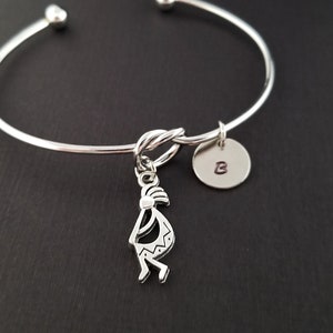 Kokopelli Knot Bangle - Kokopelli Bracelet - Expandable Bangle - African Algaita Musician Bracelet - Initial Bracelet - Fertility Bracelet