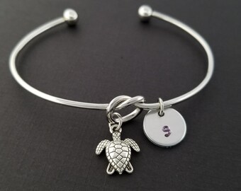 Sea Turtle Knot Bangle - Turtle Knot Bracelet - Expandable Bangle - Charm Bangle - Turtle Bracelet - Initial Bracelet - Animal Bracelet