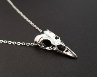 Silver Skull Necklace - Bird Skull Charm Pendant - Personalized Necklace - Custom Gift - Initial Necklace - Raven Necklace - Bones Necklace