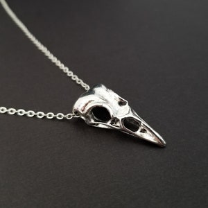 Silver Skull Necklace - Bird Skull Charm Pendant - Personalized Necklace - Custom Gift - Initial Necklace - Raven Necklace - Bones Necklace