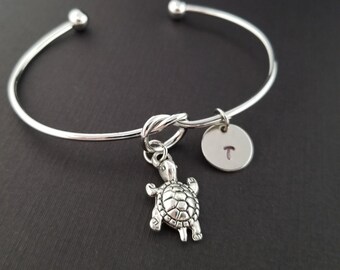 Turtle Knot Bangle - Turtle Knot Bracelet - Expandable Bangle - Charm Bangle - Turtle Bracelet - Initial Bracelet - Animal Bracelet