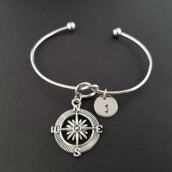 Compass Knot Bangle - Compass Bangle - Expandable Bangle - Ocean Bangle - Compass Knot Bracelet - Initial Bracelet - Anchor Charm Bracelet