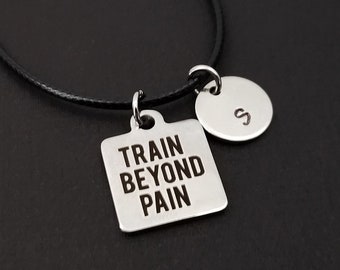 Cord Charm Bracelet - Black Cord Bracelet - Train Beyond Pain - Weightlifter Bracelet - Workout Bracelet - Fitness Crossfit Bracelet