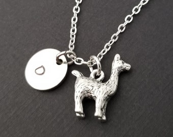 Silver Alpaca Necklace - Alpaca Charm Necklace - Personalized Necklace - Custom Gift - Initial Necklace - Llama Necklace - Best Friend Gift