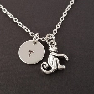 Silver Monkey Necklace - Monkey Charm Necklace - Personalized Necklace - Custom Gift - Initial Necklace - Monkey Totem Charm