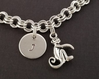 Monkey Jewelry - Monkey Charm Bracelet - Initial Bracelet - Charm Jewelry - Monkey Bracelet - Personalized Bracelet - Animal Gift