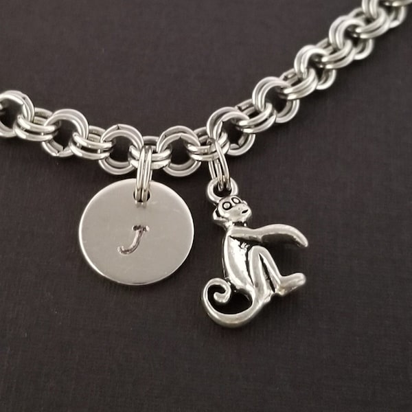 Monkey Jewelry - Monkey Charm Bracelet - Initial Bracelet - Charm Jewelry - Monkey Bracelet - Personalized Bracelet - Animal Gift