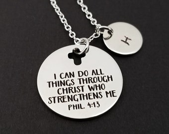 Philippians 4:13 Necklace - Phil 4 13 Necklace - Religious Necklace - I Can Do All Things - Cross Necklace - Christian Necklace Bible Verse