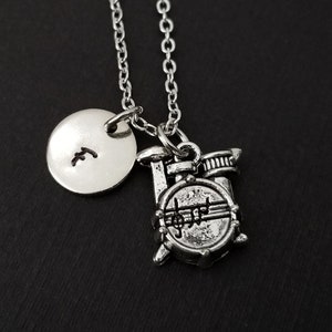 Silver Drum Set Necklace - Band Student Necklace - Personalized Necklace - Drum Kit Necklace - Initial Necklace - Musical Instrument Jewelry