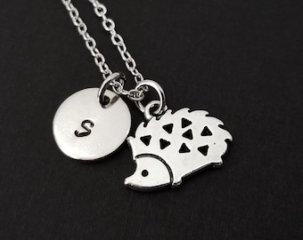Hedgehog Necklace - Hedgehog Charm Necklace - Personalized Necklace - Custom Gift - Initial Necklace - Hedgehog Pendant - Animal Necklace