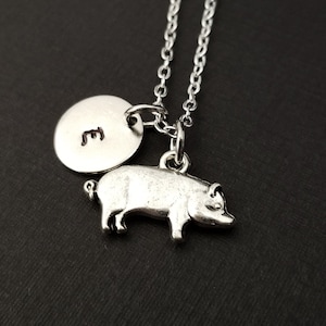 Pig Necklace - Little Piggy Charm Necklace - Personalized Necklace - Custom Gift - Initial Necklace - Hog Necklace - Animal Gift Under Ten