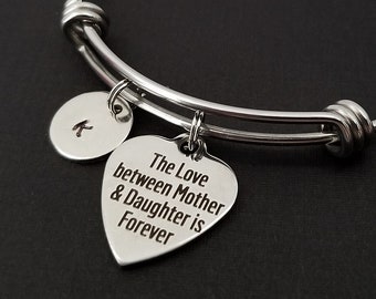 Mother Daughter Bangle - Daughter Charm Bracelet - Expandable Charm Bracelet - Initial Bracelet - Daughter Bracelet - Gift for Daughter Mmom