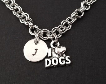 I Love Dogs Bracelet - Dog Person Charm Bracelet - Initial Bracelet - Charm Jewelry - Dog Bracelet - Personalized Bracelet - Animal Gift